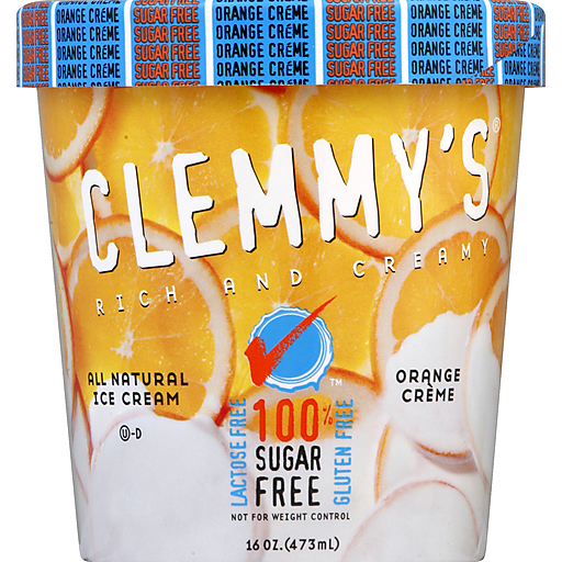 Clemmys Ice Cream, Sugar Free, Orange Creme 16 Oz