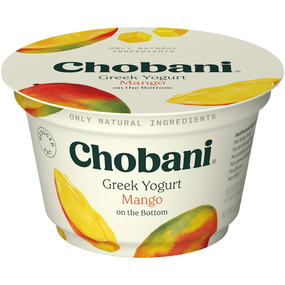 Chobani Yogurt, Greek, Reduced Fat, Mango On The Bottom 5.3 Oz
