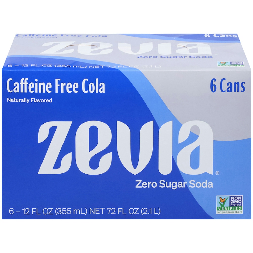 Zevia Non-GMO Zero Calorie Soda Caffeine Free Cola -- 6 Cans