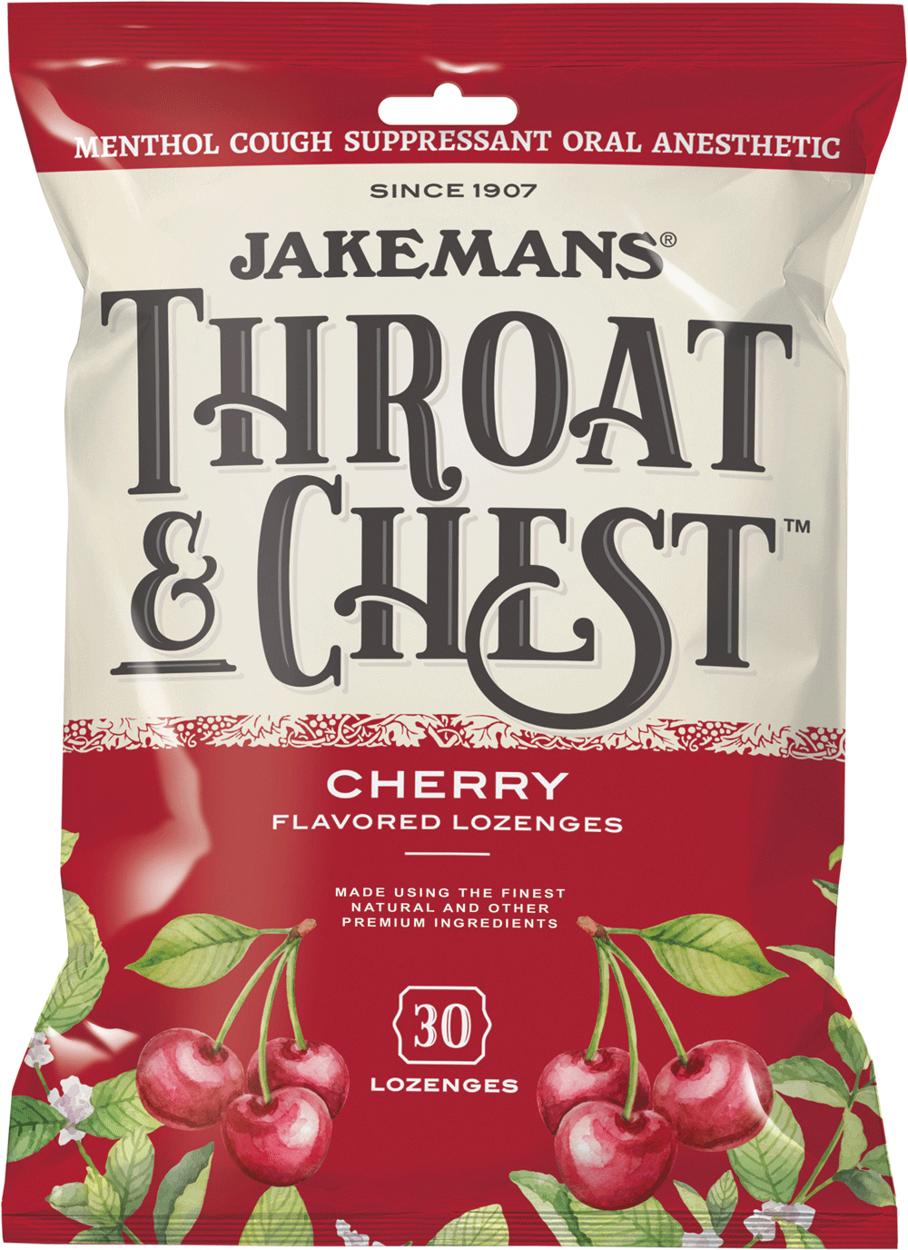 Jakemans Throat & Chest Lozenges, Cherry Menthol, 30 Pc