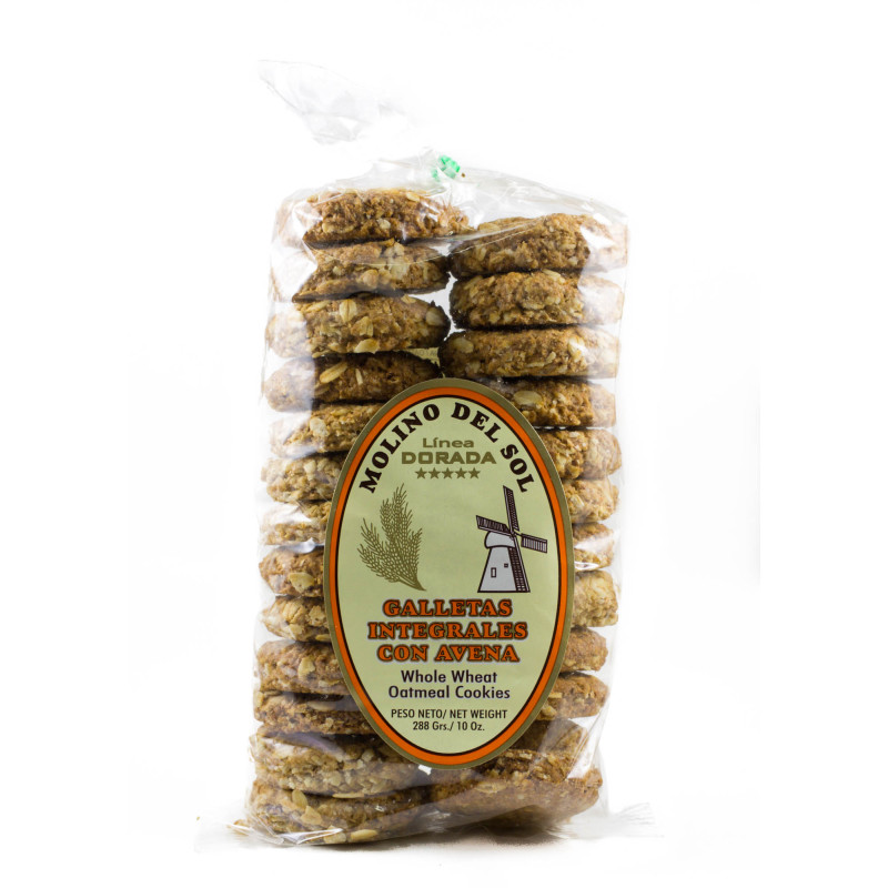 Molino Del Sol, Galletas Integrales Con Avena (Linea Dorada) - 10oz. (288gr). (Case Of 18) - Box: 18 Units - Loc: Q3