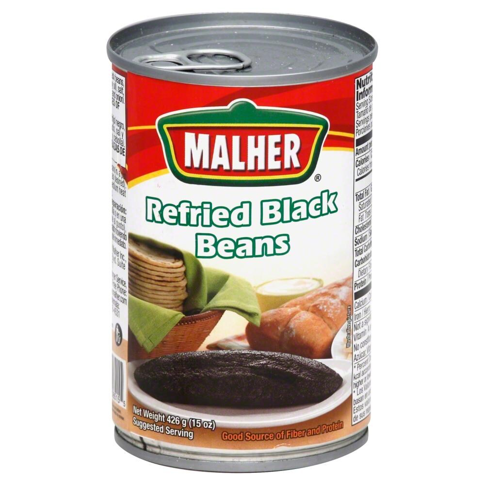 Malher Black Beans, Refried 15 Oz