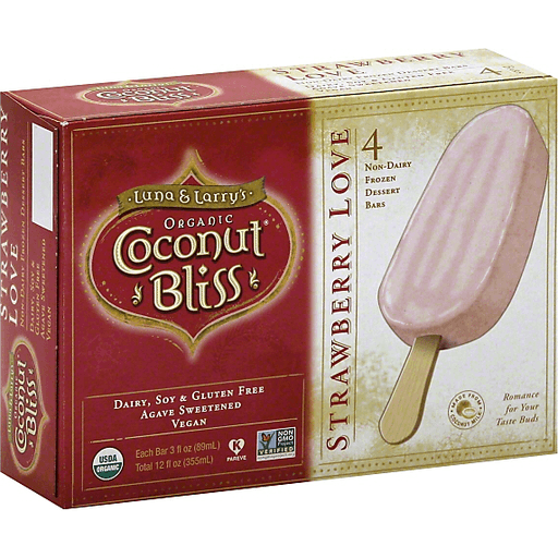 Luna & Larry's Coconut Bliss Frozen Dessert Bars, Non-Dairy, Organic, Strawberry Love