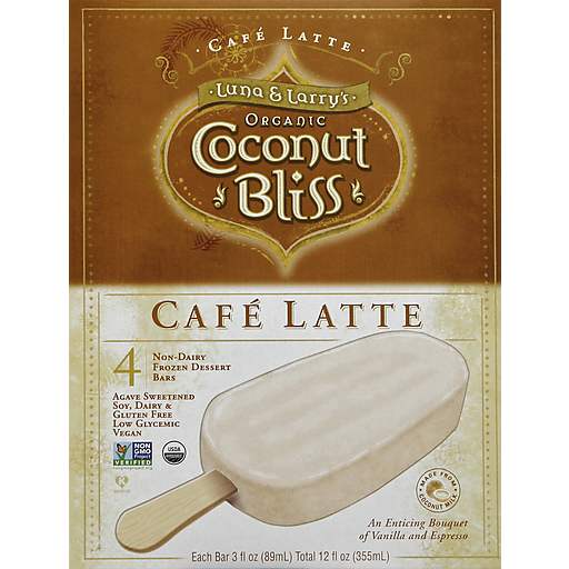 Luna & Larry's Coconut Bliss Frozen Dessert, Non-Dairy, Organic, Bars, Cafe Latte
