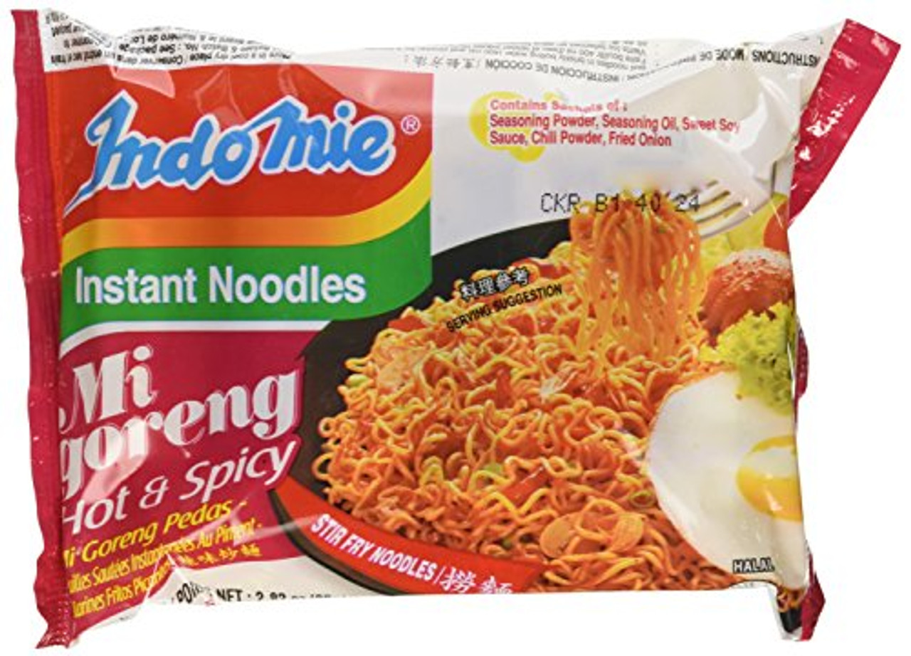 Indomie Mi Goreng Instant Stir Fry Noodles, Halal Certified, Hot & Spicy / Pedas Flavor 2.82 Ounce