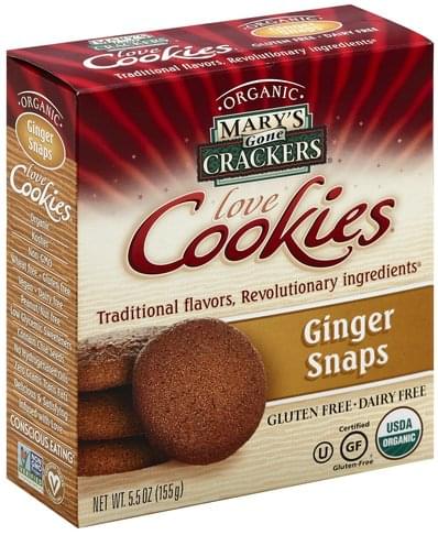 Mary's Gone Crackers Cookies, Love, Ginger Snaps 5.5 Oz