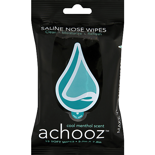 Achooz Wipes, Saline Nose, Cool Menthol Scent