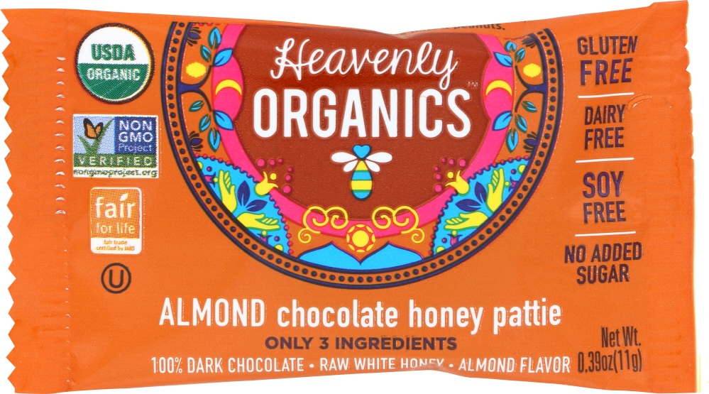 Heavenly Organics Almond Honey Chocolate Pattie, Gluten & Dairy Free, 0.39 Oz