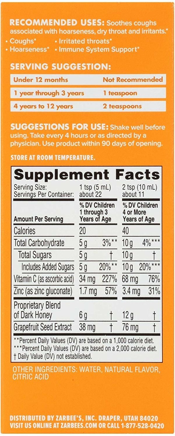 Zarbee's Naturals Dark Honey Natural Grape Flavor Cough Syrup 4 Fl Oz Box