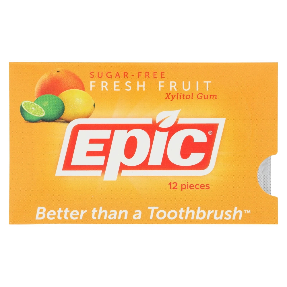 Epic Dental Xylitol Gum - Fresh Fruit - 12 Count - 1 Case