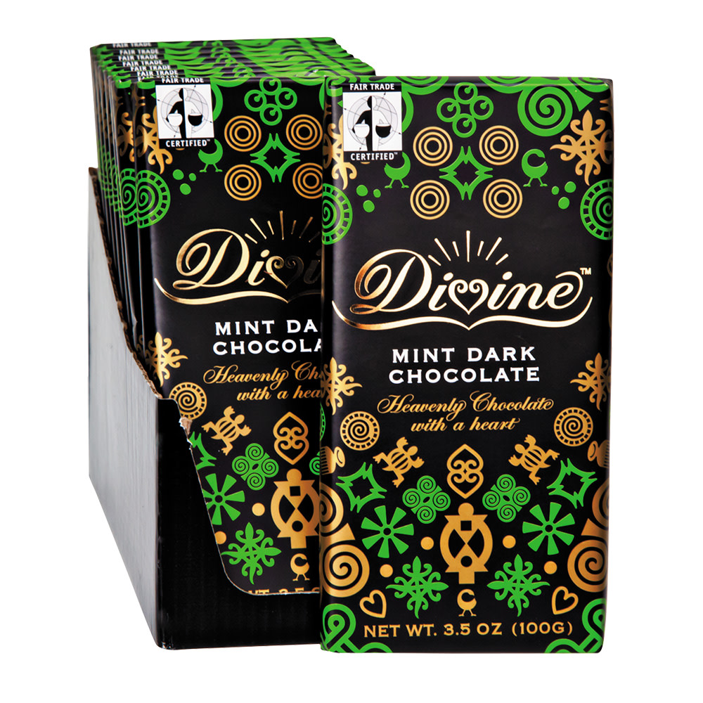 Divine CHOCOLATE: Chocolate Bar Dark 70% Mint, 3.5 Oz