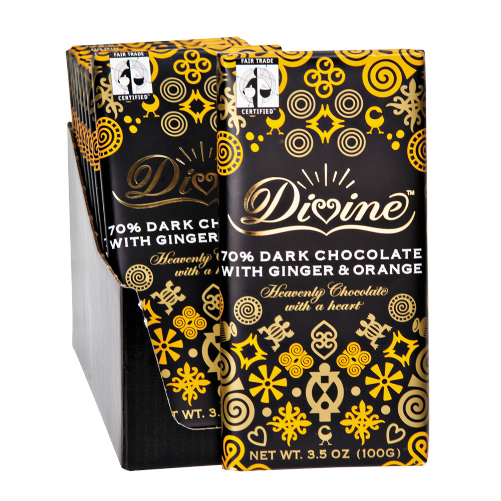 Divine Dark Chocolate Bar With Ginger & Orange
