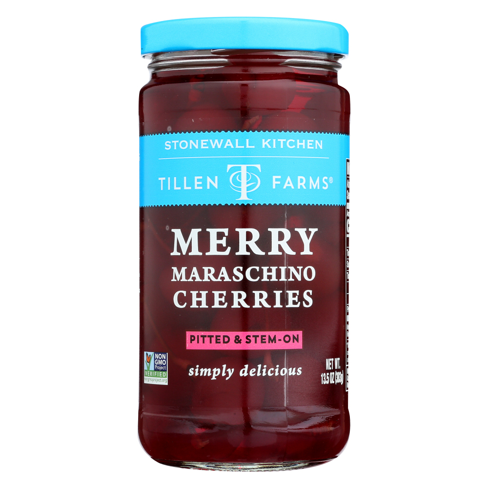 Tillen Farms Cherries, Merry Maraschino, Pitted & Stem On 13.5 Oz