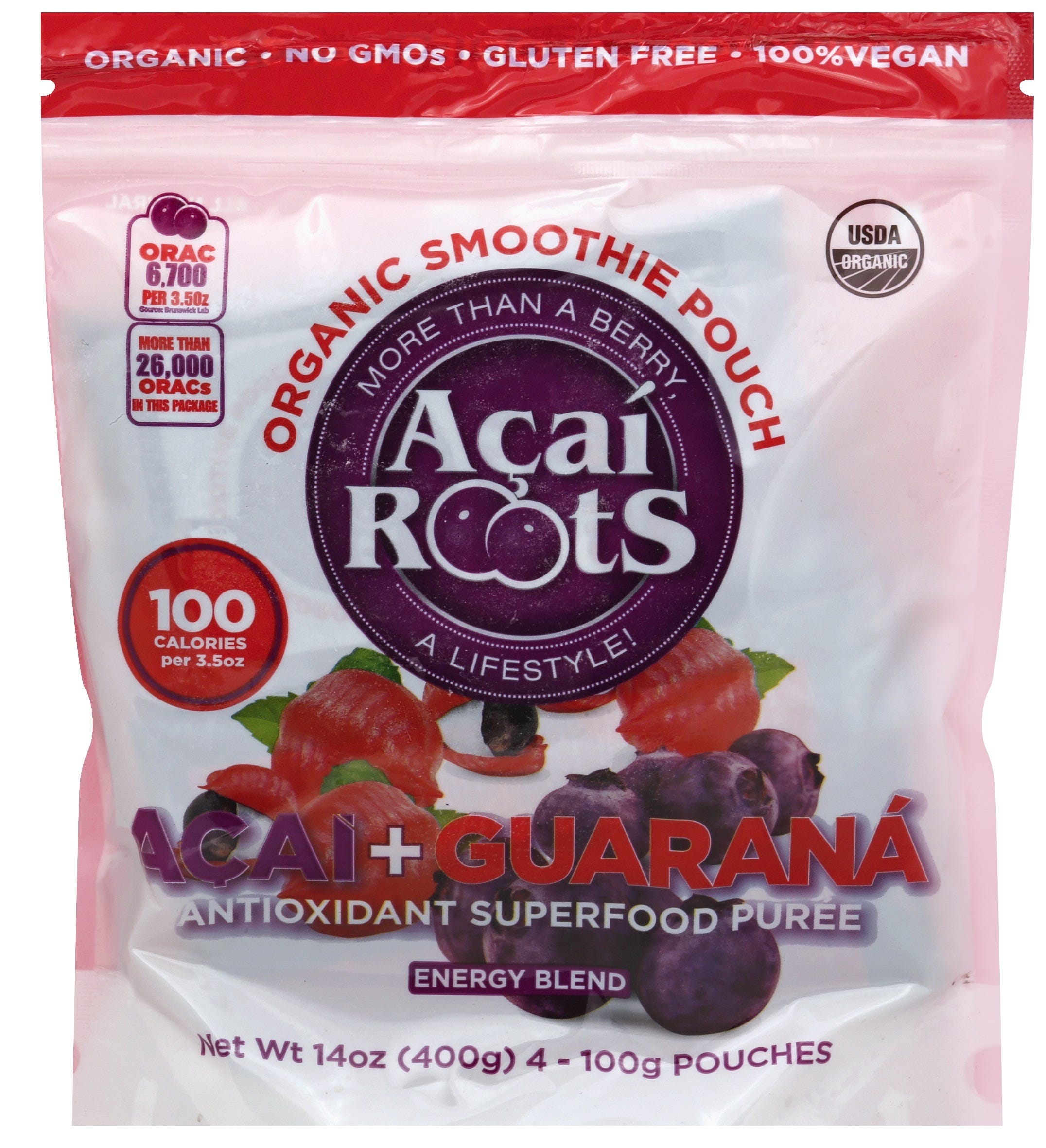 Acai Roots Organic Açaí + Guarana Smoothie, 400 G