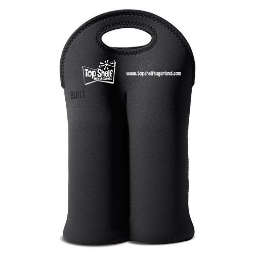 Built NY Black Neoprene Two Wine/Water Bottle Tote