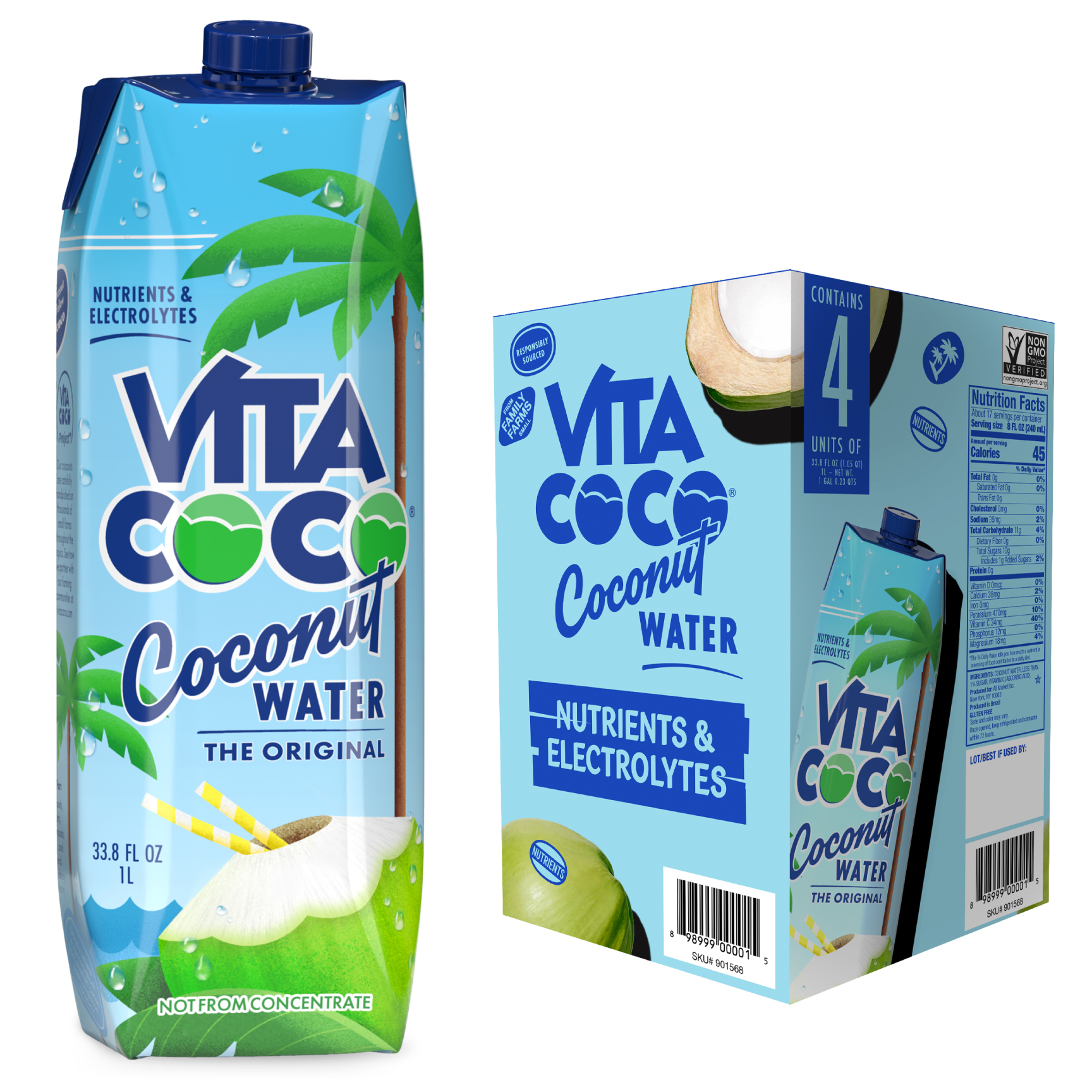 Vita Coco Coconut Water, Pure, 4 Pack