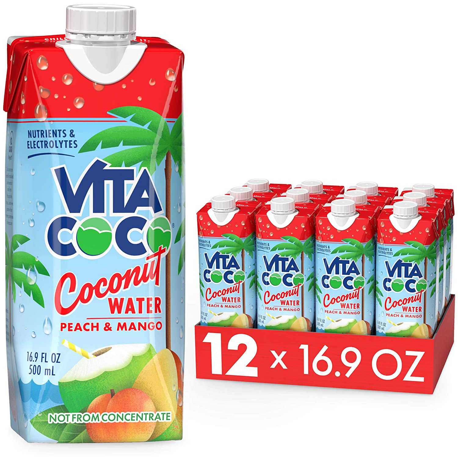Vita Coco Pure Coconut Water Peach - 16.9 Fl Oz Carton