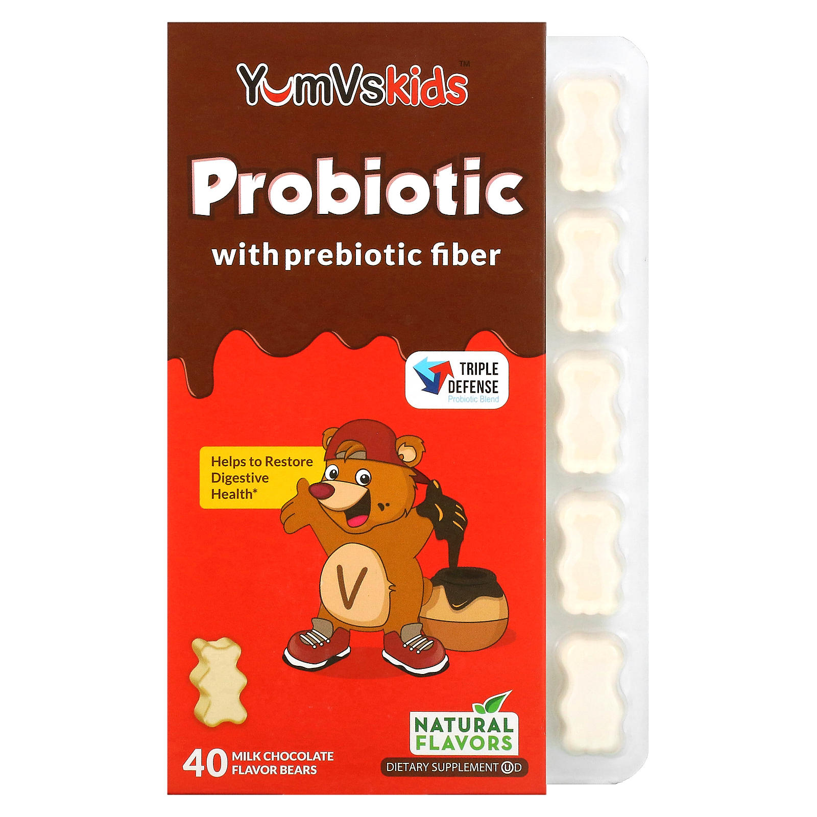 Yum V's Probiotic Plus Prebiotic Fiber, White Chocolate Bears