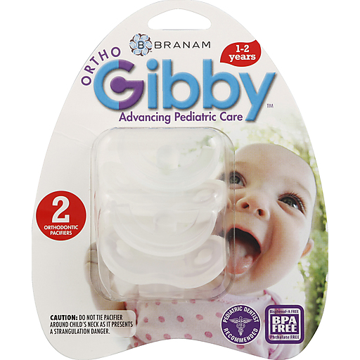 Branam Ortho-Gibby Pacifiers, Orthodontic, 1-2 Years