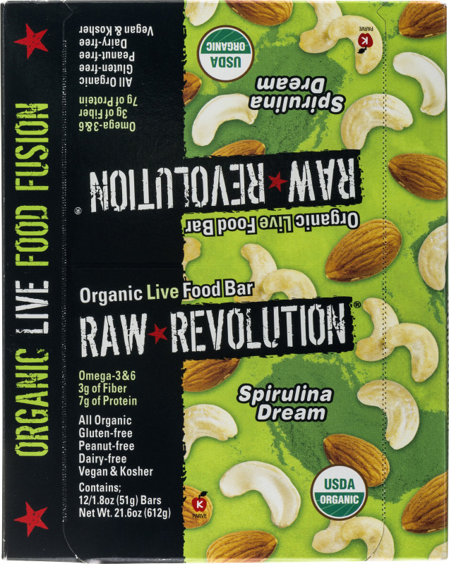 Raw Revolution Organic Live Food Bars, Spirulina Dream, Bars