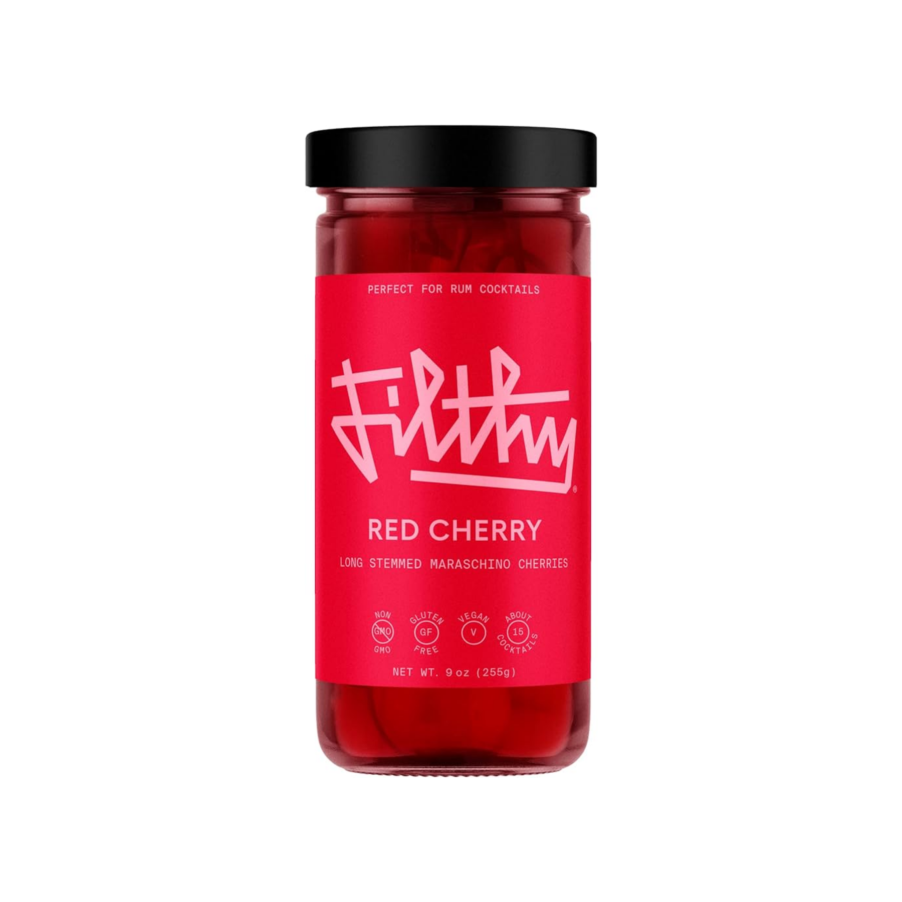 Filthy Red Cherry Long Stemmed Maraschino Cherries 9oz
