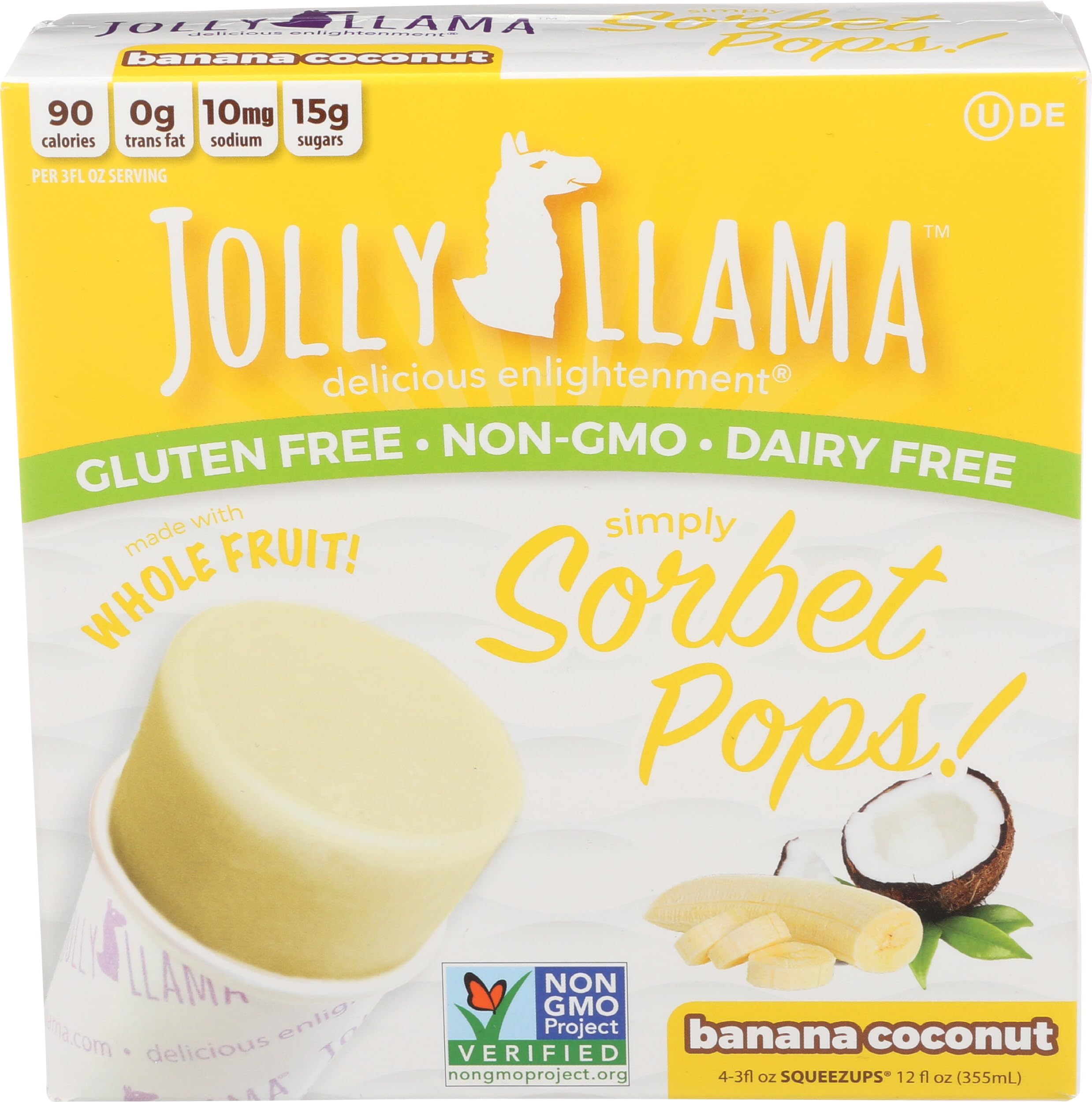 Jolly Llama Pops, Simply Sorbet, Banana Coconut
