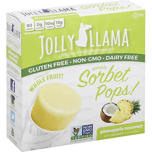 Jolly Llama Pops, Simply Sorbet, Pineapple Coconut