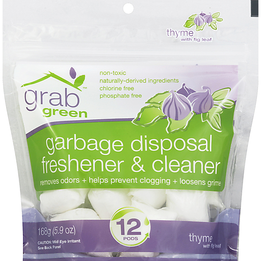 Grab Green Garbage Disposal Freshener & Cleaner Pods Thyme With Fig Leaf