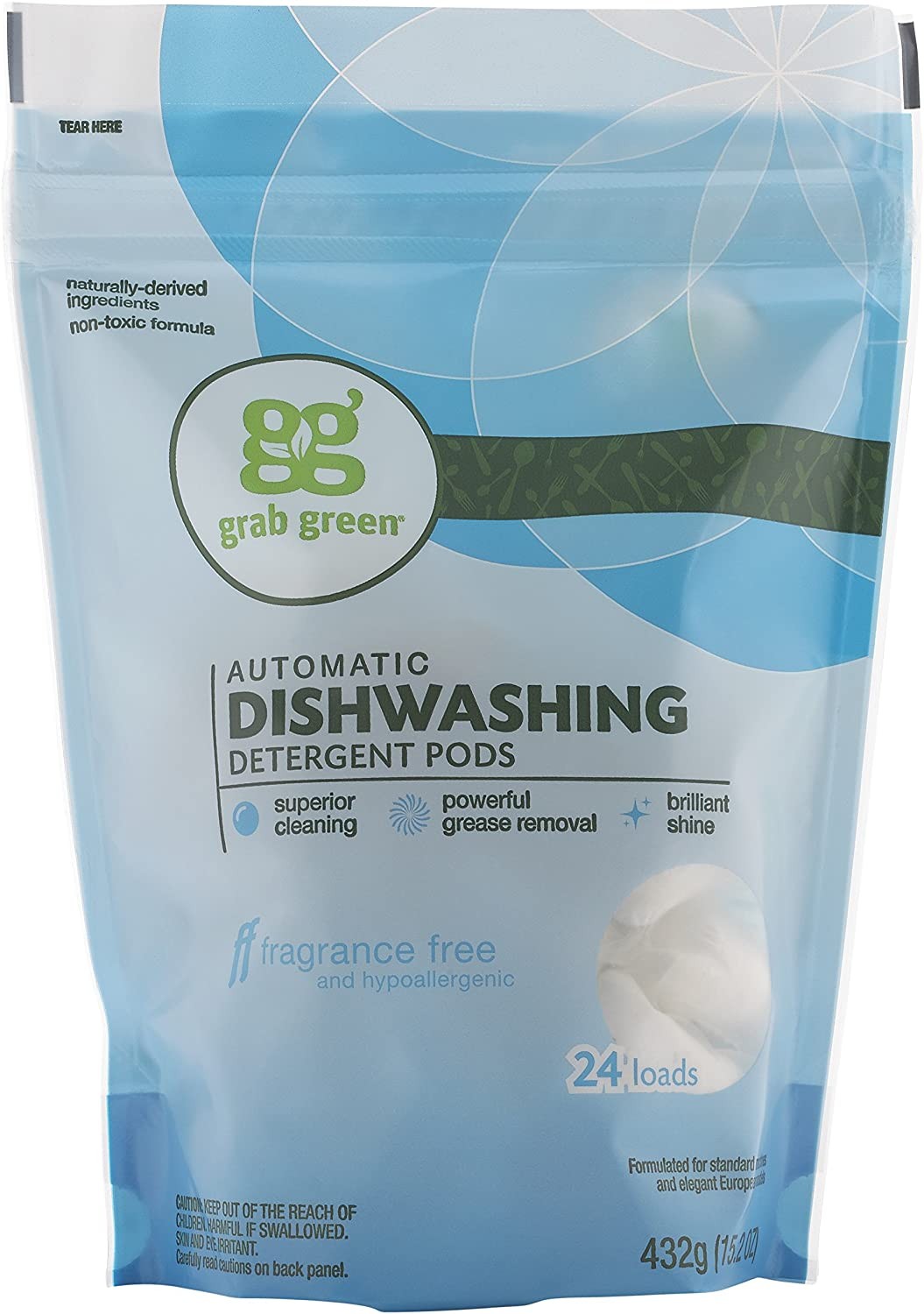 Grab Green Dishwashing Detergent, Automatic, Fragrance Free, Pods
