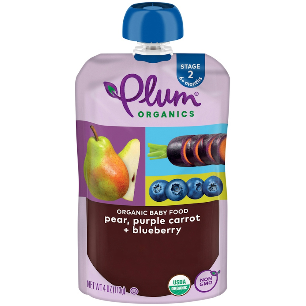 Plum Organics Stage 2 Organic Baby Food Pear, Purple Carrot + Blueberry 4oz Pouch