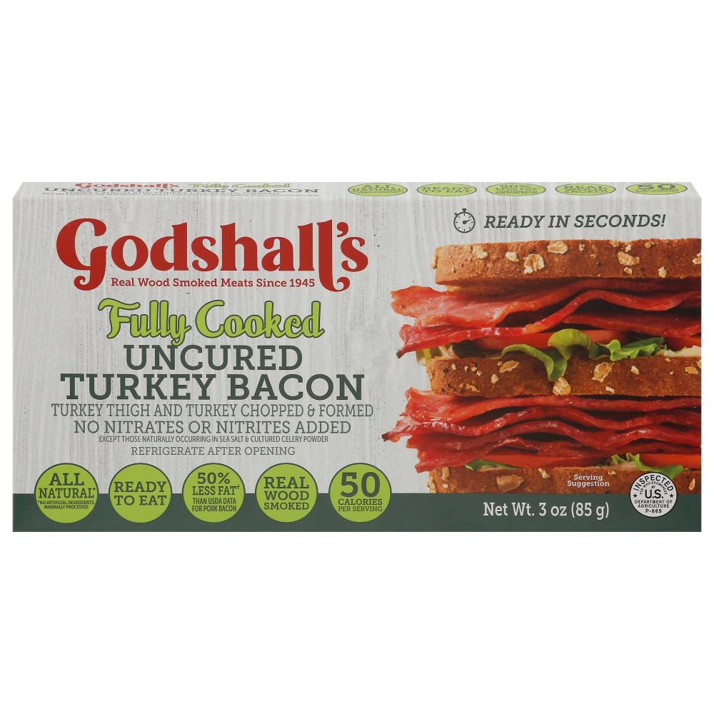 Godshall's Fully Cooked Uncured Turkey Bacon, 3 Oz