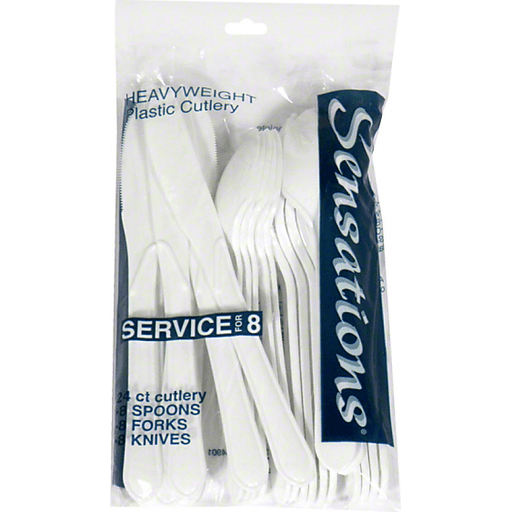Sensations Cutlery, Heavyweight, White Plastic