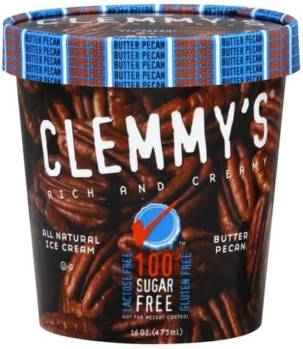 Clemmys Ice Cream, Sugar Free, Butter Pecan 16 Oz