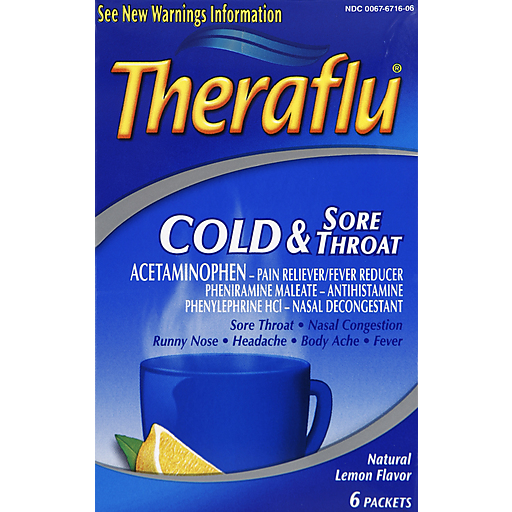 Theraflu Cold & Sore Throat, Packets, Natural Lemon Flavor