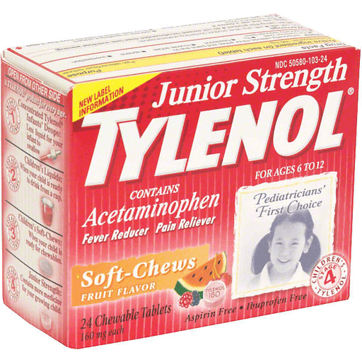 Tylenol Junior Strength Pain Reliever/Fever Reducer For Ages 6-12, Stage 4, 160 Mg, Fruit Flavor, Soft-Chews, Chewable Tablets