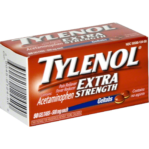 Tylenol Pain Reliever/Fever Reducer, Extra Strength, 500 Mg, Geltabs