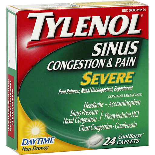 Tylenol Daytime Sinus Congestion & Pain, Severe, Cool Burst Caplets