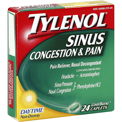 Tylenol Sinus Congestion & Pain, Daytime, Cool Burst Caplets