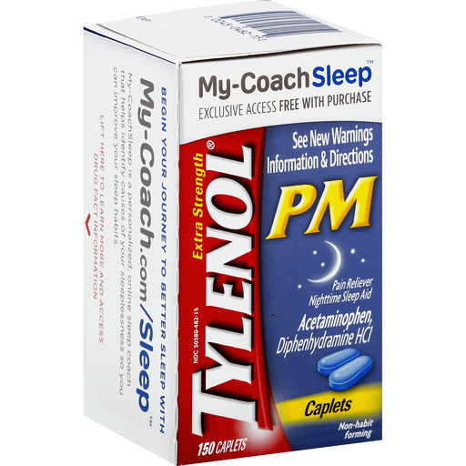 Tylenol PM Pain Reliever/Nighttime Sleep Aid, Extra Strength, Caplets