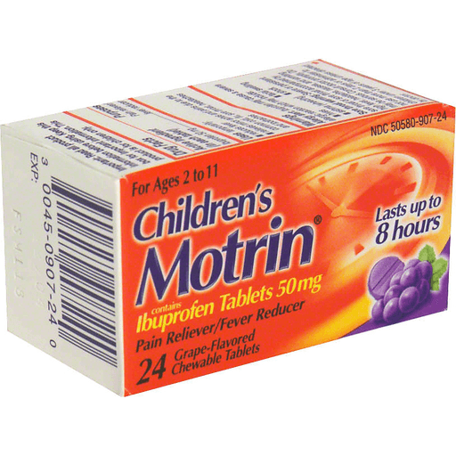 Motrin Children's Ibuprofen For Ages 2-11, 50 Mg, Grape-Flavored, Chewable Tablets