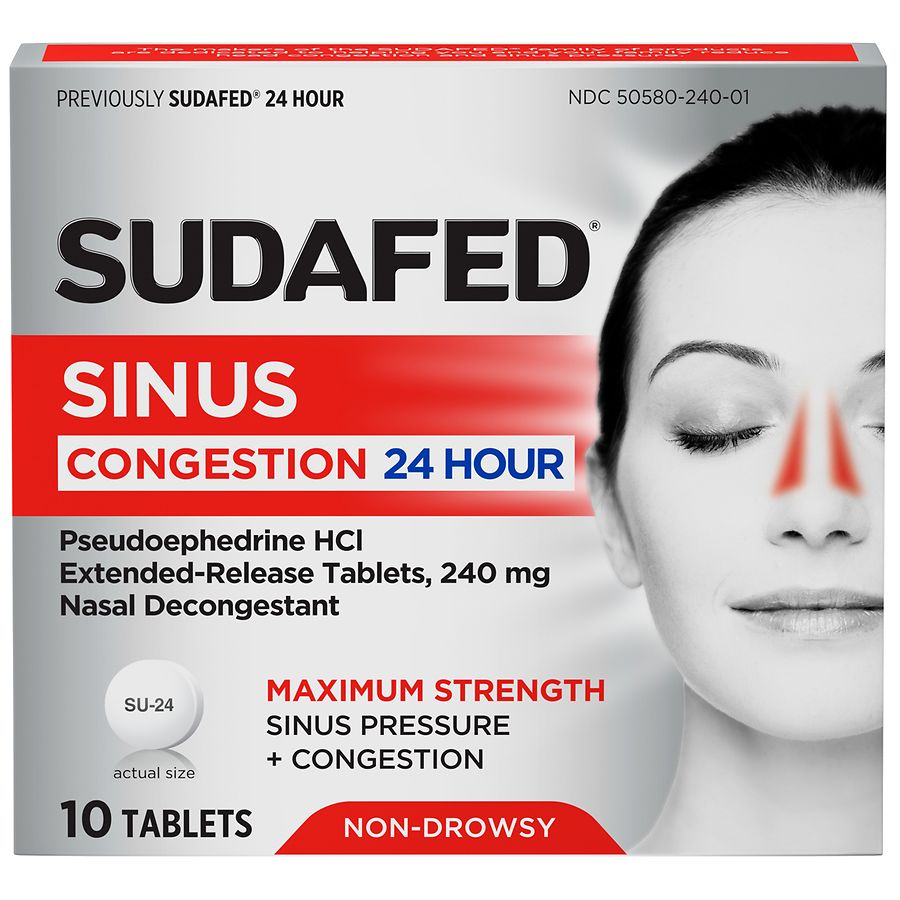 Sudafed Sinus Congestion, 24 Hour, Non-Drowsy, Maximum Strength, 240 Mg, Tablets