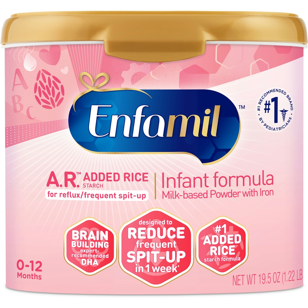 Enfamil A.R. Infant Formula - Clinically Proven To Reduce Spit-Up In 1 Week - Reusable Powder Tub, 19.5 Oz Omega 3 DHA & Iron, Thickened With Rice Starch