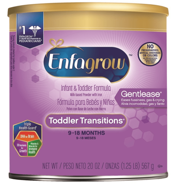 Enfagrow Gentlease Toddler Transitions Gentle Baby Formula Milk Powder, For Easing Fussiness, Gas & Crying, Omega-3 DHA, Iron, Powder Can, 20 Oz