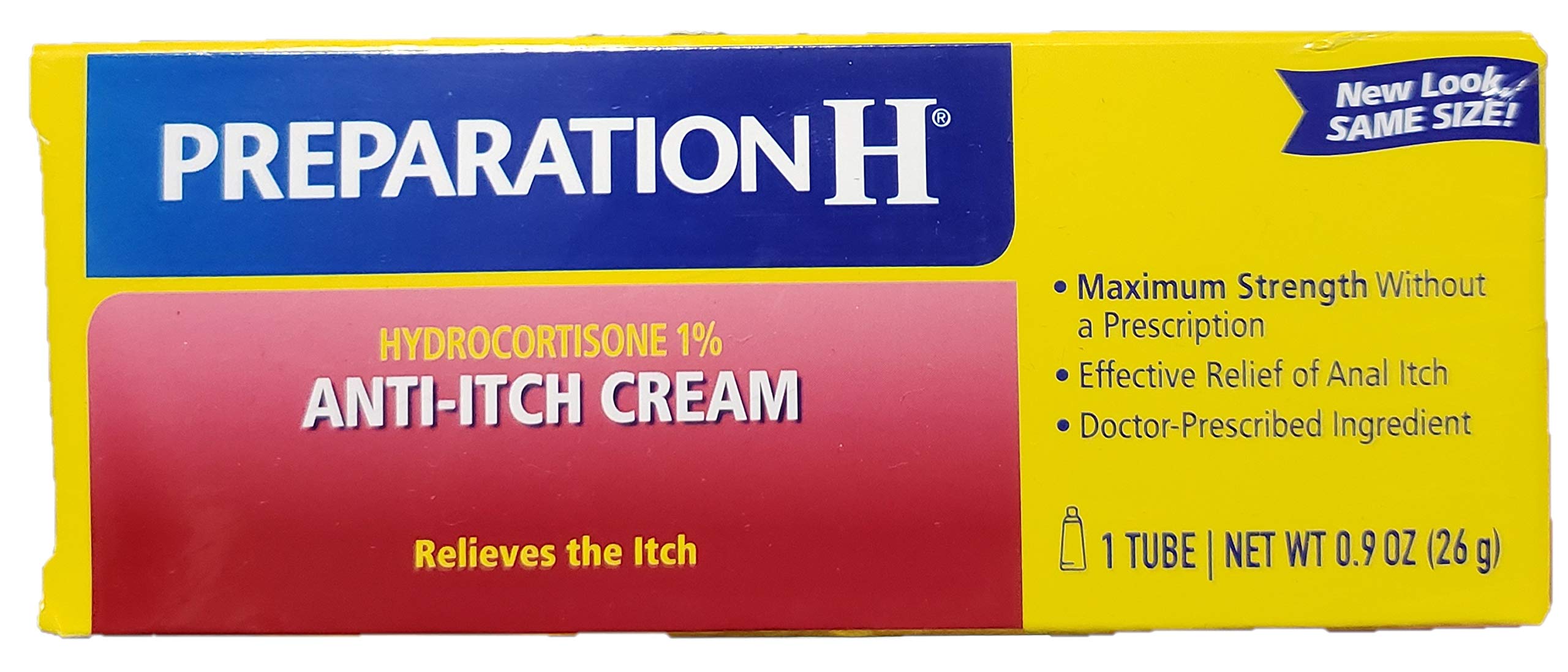 Preparation H Anti-Itch Hemorrhoid Treatment Cream With Hydrocortisone 1%, Maximum Strength Relief, Tube (0.9 Ounce)