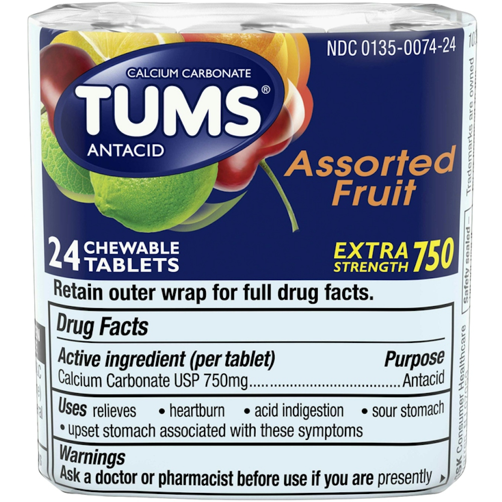 Tums Chewable Antacid Tablets For Extra Strength Heartburn Relief, Assorted Fruit Flavors - 8 Count Rolls