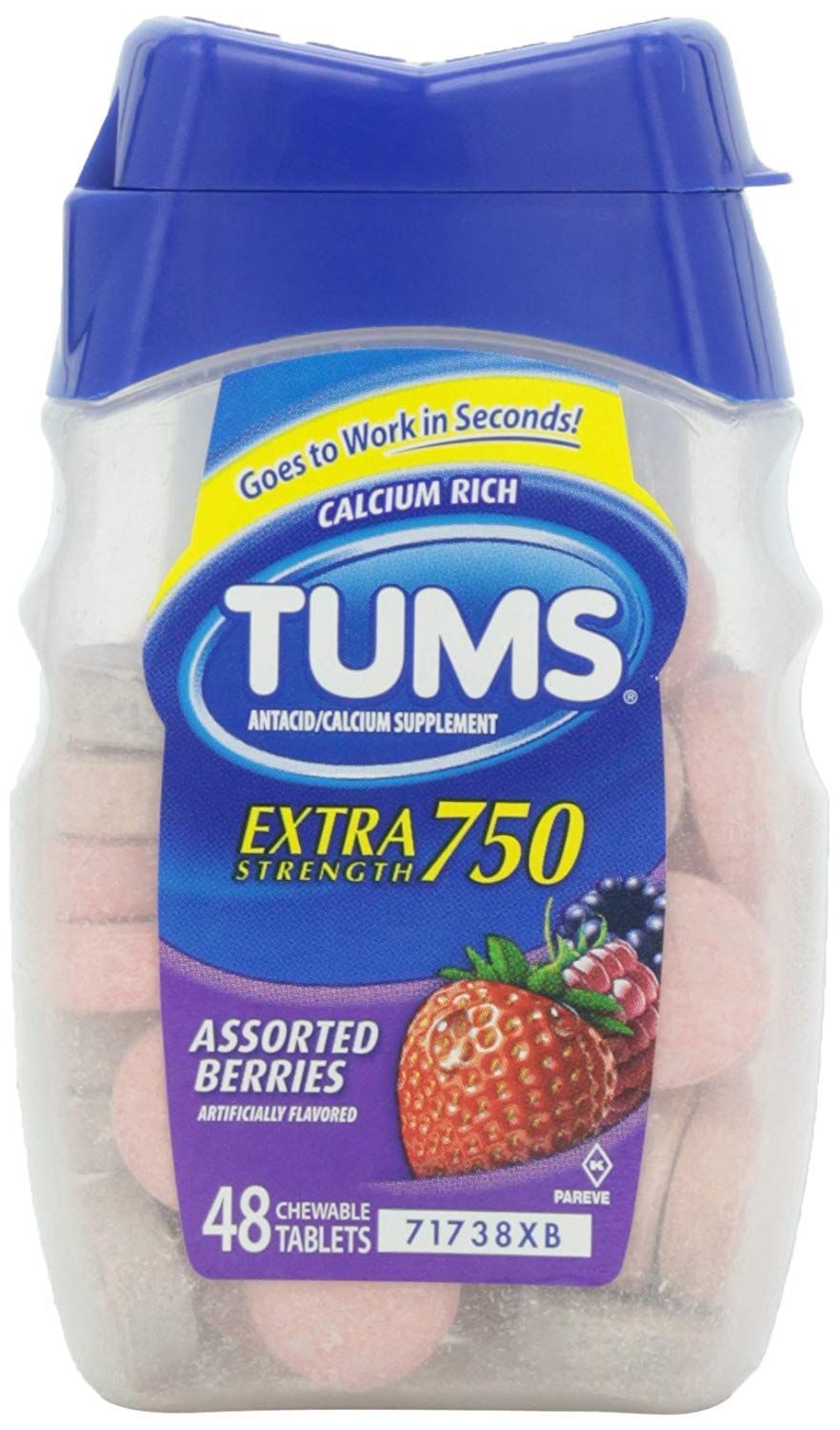 Tums Chewable Antacid Tablets For Extra Strength Heartburn Relief, Assorted Berries Flavors