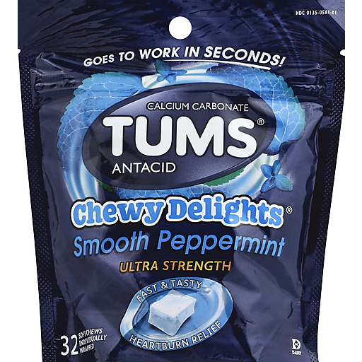 Tums Chewy Delights Smooth Peppermint Ultra Strength Antacid Soft Chews 32 Ct Pouch