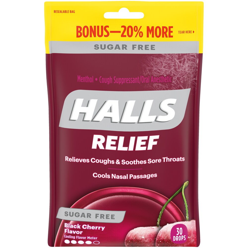 Halls Relief, Menthol, Cough Suppressant/Oral Anesthetic, Sugar Free, Black Cherry Flavor, 30 Drops