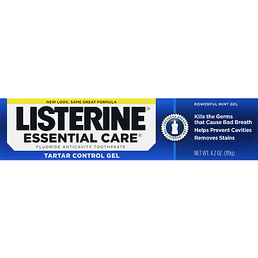 Listerine Essential Care Toothpaste, Fluoride, Anticavity, Tartar Control Gel, Powerful Mint Gel