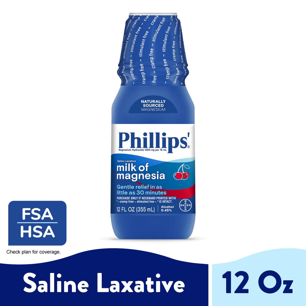 Phillips' Laxative, Saline, Milk Of Magnesia, Wild Cherry 12 Fl Oz